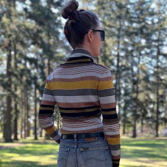 Metallic Striped Turtleneck Sweater Top - Picture 3 of 6